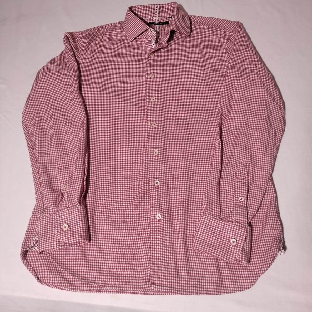 Hammer Made Dress/Work Mens Slim 41/16 Red White Cotton Button Up